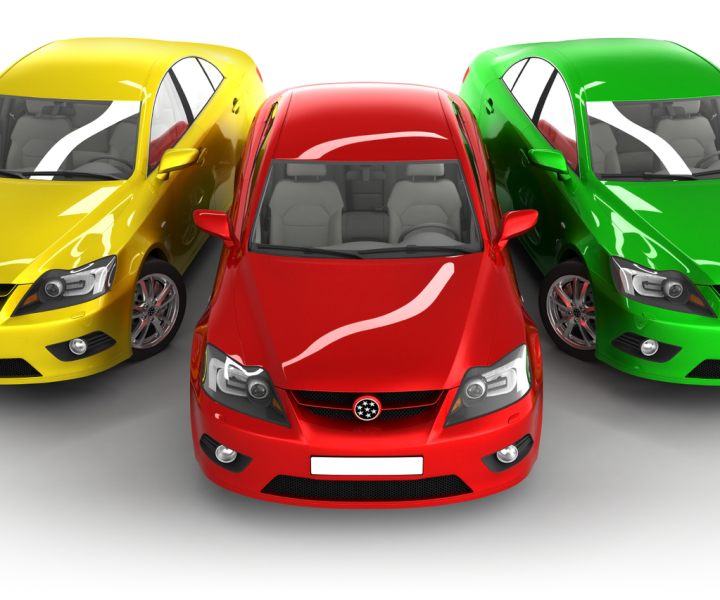 Yellow, red and green cars