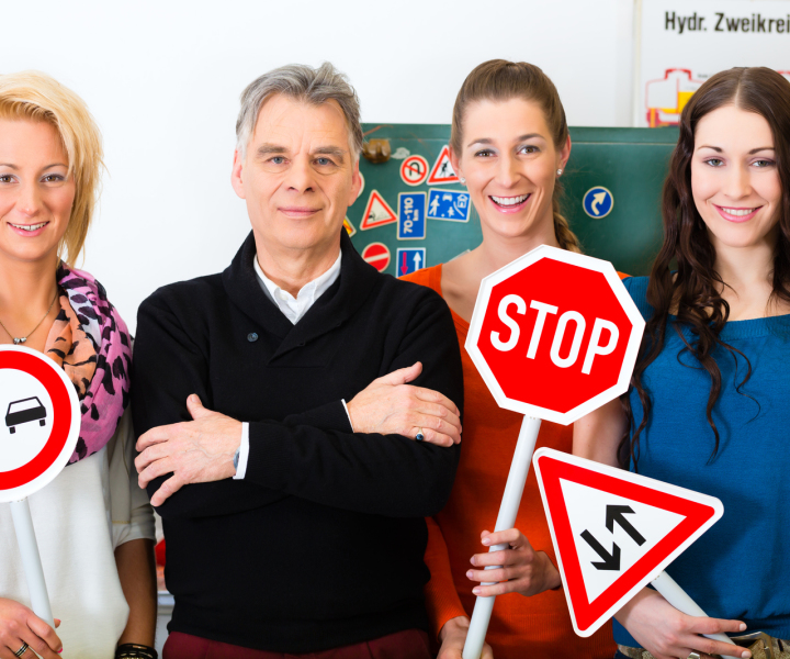 Group with road traffic signs